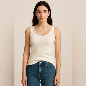 Dana Buchman Ivory Sleeveless Knit Tank Top XS Nylon Blend Pullover Preppy